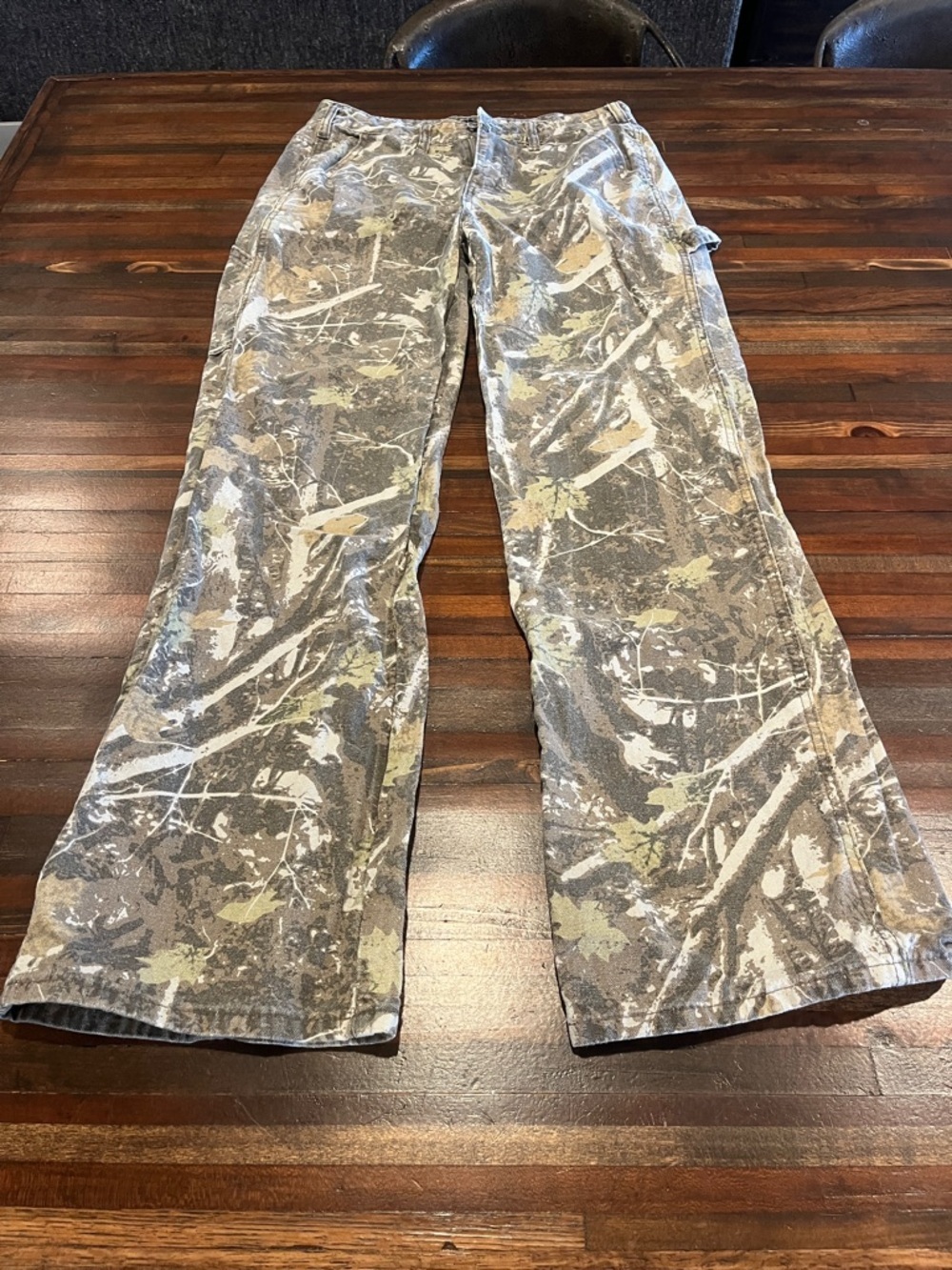 Camouflage Print Wide Leg Cargo Pants - Gray & Tan - medium